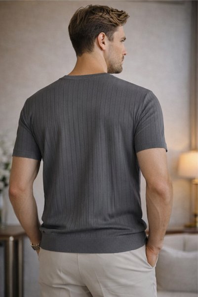 GAFE MODA Men's Circular Neck Striped Tricot T-Shirt
