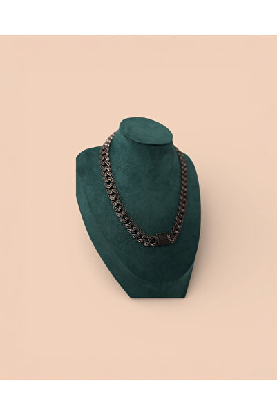 LYNORO Colier Cuban Black Crystal 45cm Oțel Inoxidabil