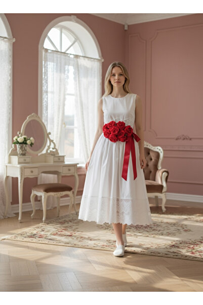 REİNA Gelin kemeri gül detaylı kırmızı kuşak yeni sezon