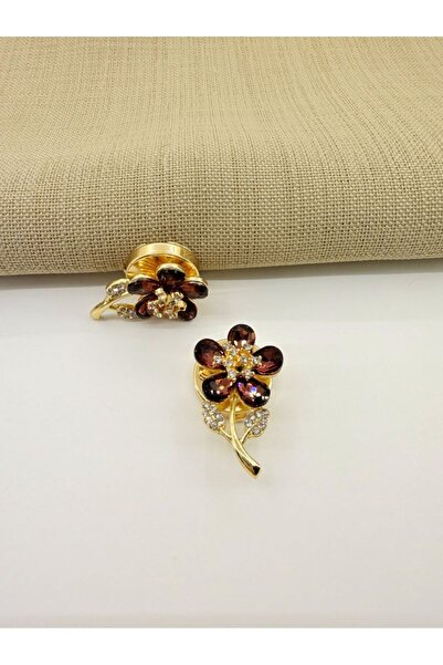 Bloomis Kehribar Çiçek Düğme Broş