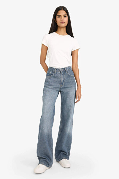 DeFacto F5527Axnm28 Blue Straight Wide Jean Pants