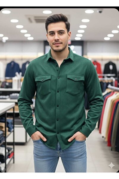 Plus Erkek spor çift cepli süet gömlek