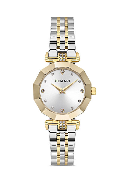 DEMARİ Women's Wristwatch Quartz Steel Gold & Silver Cord Stone Detailed Silv...