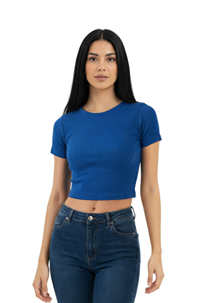 NERTH STYLE Crew Neck Short Sleeve Crop Blouse T-Shirt Combed Cotton