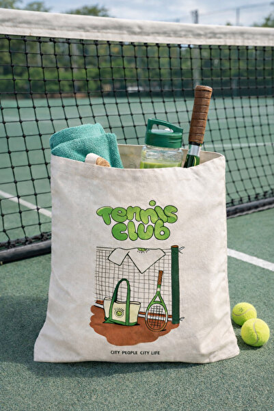 Hayali Şeyler Tennis Club Baskılı Bez Çanta