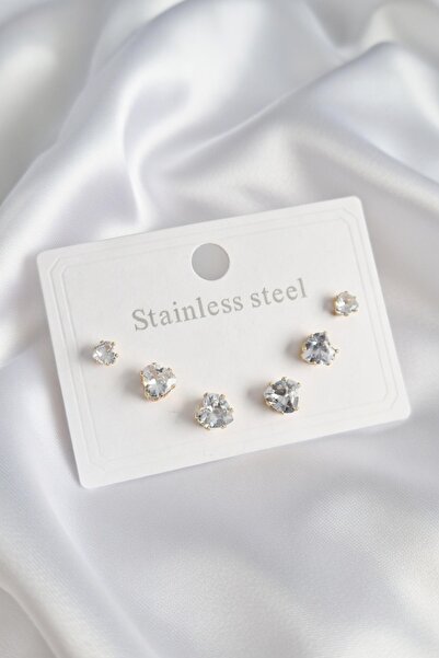 Jadem Gold 316L Stainless Steel Zircon Stone Heart Model Women's Earring Set