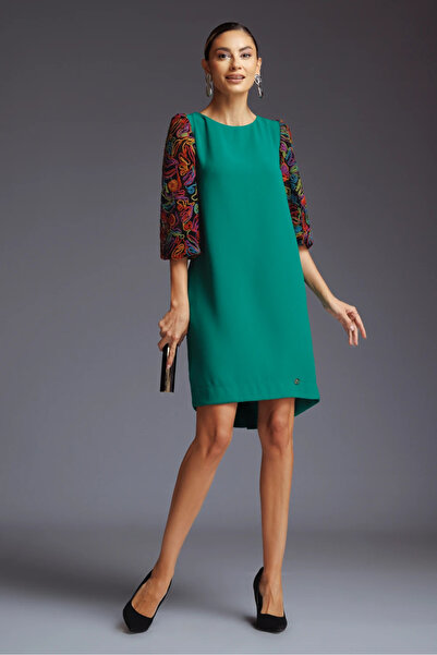 Ejolie Beatriz green dress with embroidered sleeves