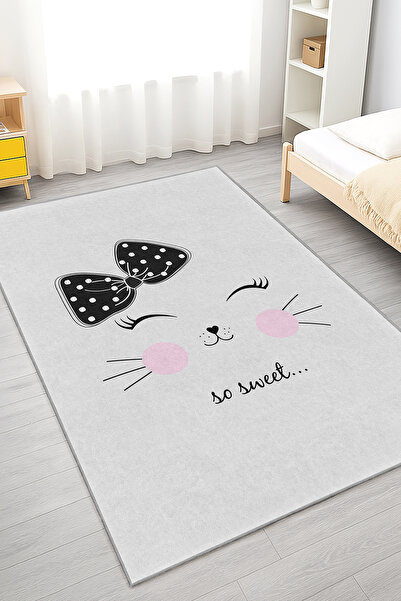 Home Sevimli Kedili Desenli Yıkanabilir Kaymaz Taban Halı