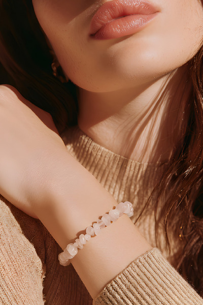 NBS Beautiful Naturel Stones Pink Quartz Women's Natural Stone Bracelet