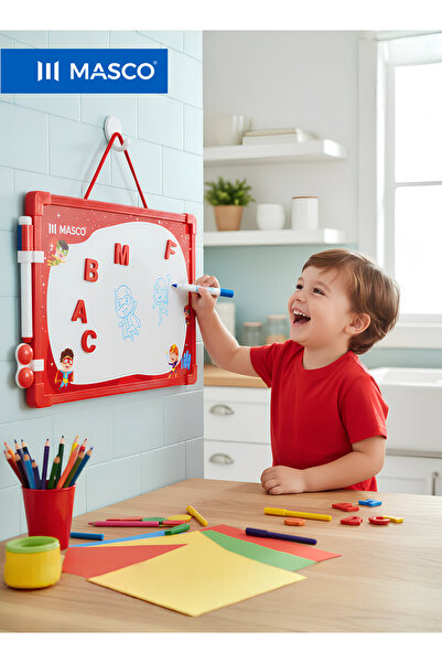 MASCO Kids White Board 25x35cm with Marker, Eraser & 2 Magnetic Pins – Assort...
