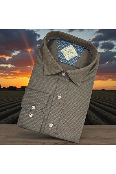 GÖMLEK GALERİSİ Slim Fit Plain Long Sleeve Brown Men's Shirt