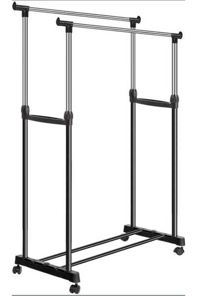 TrentonGCC Double Rod Adjustable Garment Rack with Wheels Metal Clothes Hange...