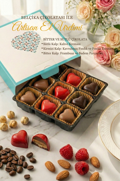Bauta Çikolata Artisan Mavi Kalpli Kutu - Premium El Yapımı Butik Belçika Çik...