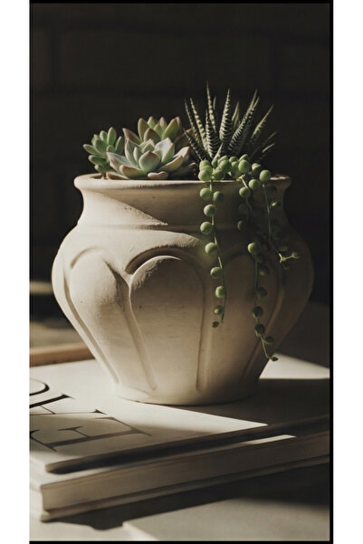 TAŞ ART 2 ADET Vintage Tarz Kabartmalı Saksı