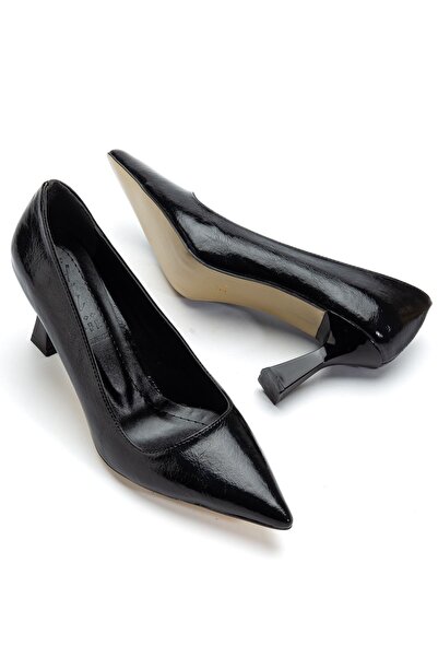 Saadet Kaya Butik Women's Black Shiny Skin Pointed Toe Thin Heeled Stiletto