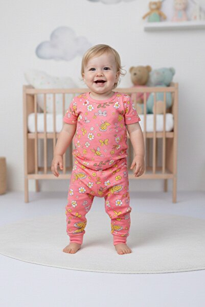 SERRASTIL Baby Girl Pajama Set Pink Color Butterfly Flower Patterned Cotton S...