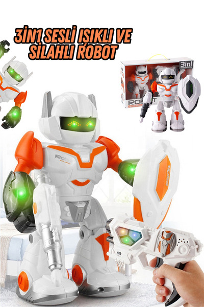 welcomein 3in 1 Full Fonksiyonlu İleri Yürüyen 360° Dönen Silahlı Işıklı Sesl...