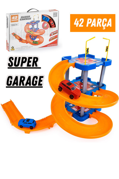welcomein 42 Parça Metal Arabalı Super Garage 3 Katlı Otopark Oyuncak Seti 2R...