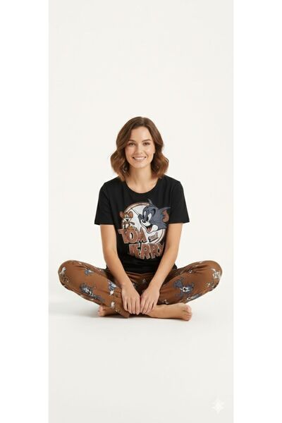 PEMBİŞ HOMEWEAR طقم بيجامة نسائية من توم وجيري، مجموعة عائلية