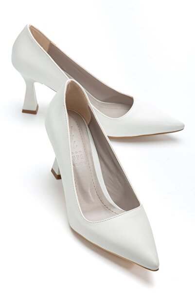 Saadet Kaya Butik Women's White Leather Pointed Toe Thin Heeled Stiletto Shoes