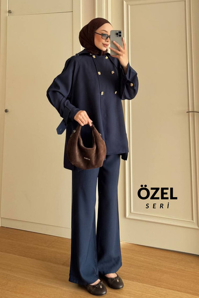 Mogi Butik Oversize Cut Double Button Detailed Hijab Women's Woven Suit 3159 ...