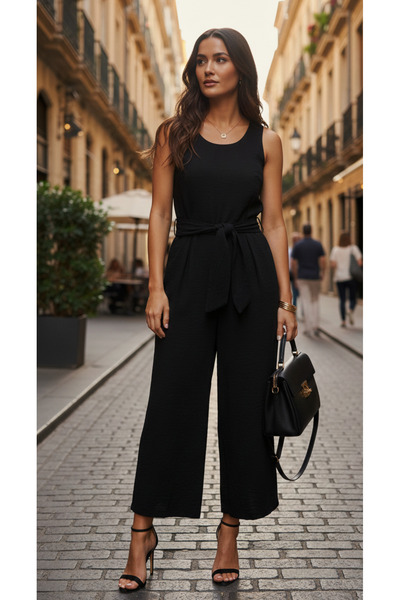 Lumora SİYAH KUŞAK DETAYLI KADIN TULUM