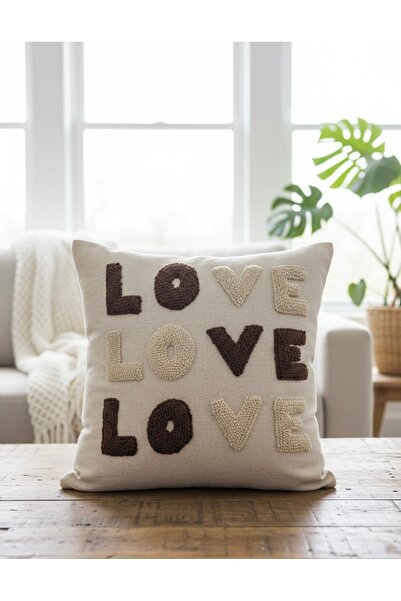 Les Passent Изпрана ленена кафява/бежова калъфка за възглавница Love Punch
