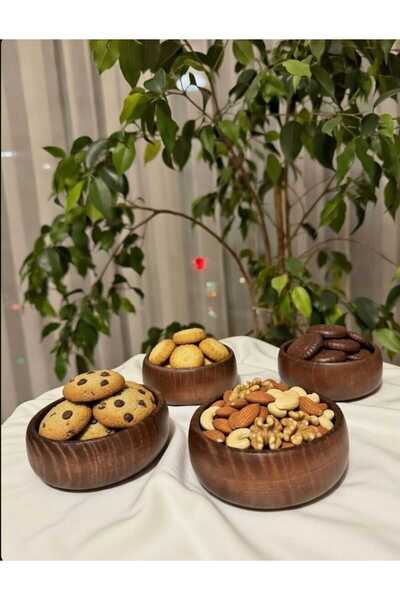 Mango Home *Doğal Ahşap Kase – 4’lü Set* Çerezlik Sunum