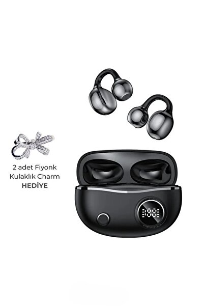 KAZEMTECH Fiyonk Charmlı Kulak Arkası Klips Tasarımlı Kablosuz Bluetooth Kula...
