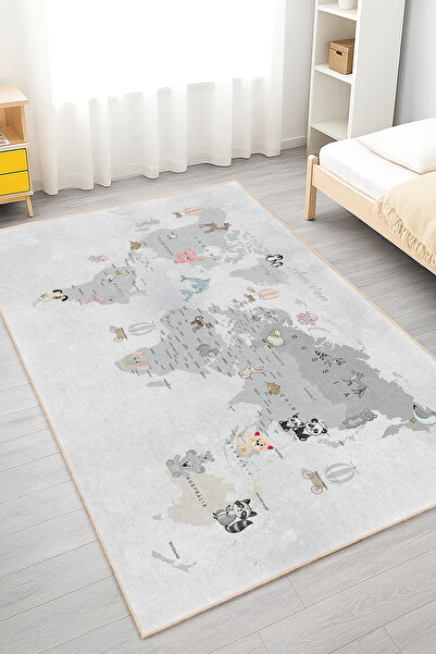 Home Eğlenceli Hayvanlar Desenli Yıkanabilir Kaymaz Taban Çocuk Odası Halısı