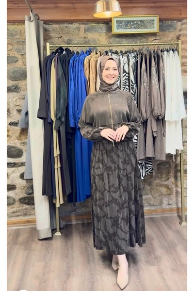 FASİON 1. Sınıf Kumaş İpek Cupra Etekli Takım Kahverengi - Marcha