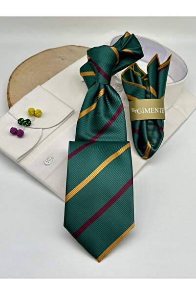 Gutiero ربطة عنق كلاسيكية مع منديل مخطط باللون الأخضر