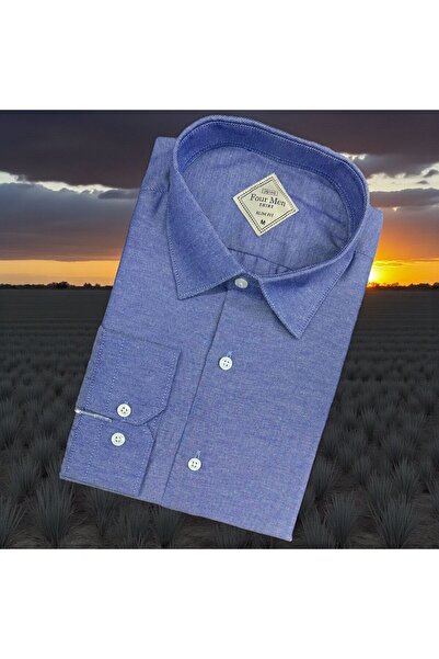 GÖMLEK GALERİSİ Slim Fit Plain Oxford Long Sleeve Plain Men's Shirt