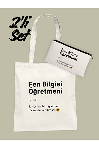 Hayali Şeyler Öğretmene Özel Bez Çanta ve Clutch 2’li Set