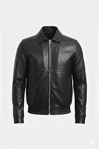 Bossago Men's Black Leather Jacket - Seasonal and Casual Cut Jacket