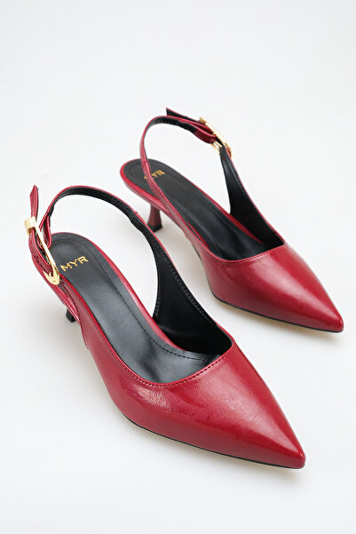 meyra'nın ayakkabıları Women's Buckle Open-Back Heeled Shoes Burgundy Yanki (...