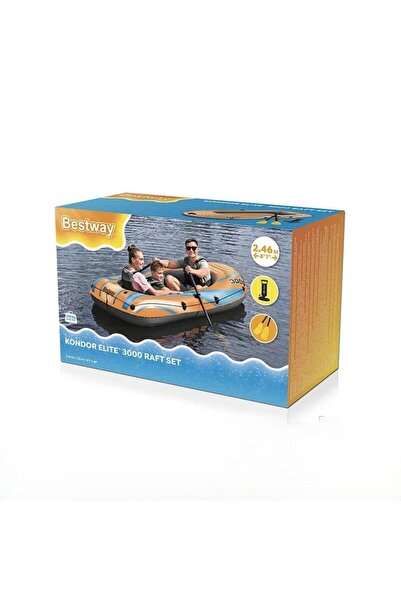 BESTWAY قارب 3000 القابل للنفخ مع مجاديف ومضخة 2.46 م × 1.19 م– 3000