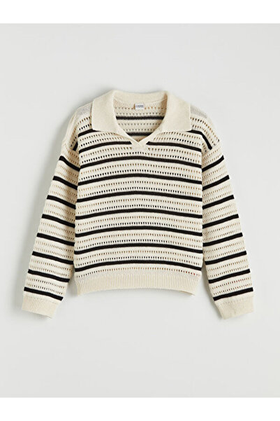 LC Waikiki Rmz Gi̇yi̇m Farkiyla Devrik Roba Collar Girls' Knitwear Sweater