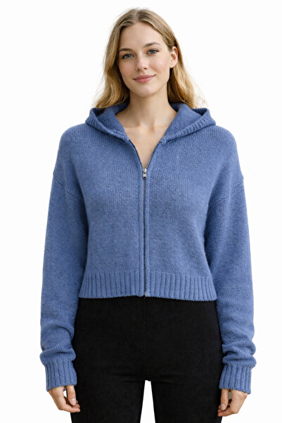 Neden Tekstil Women's Hooded Zippered Knitwear Cardigan