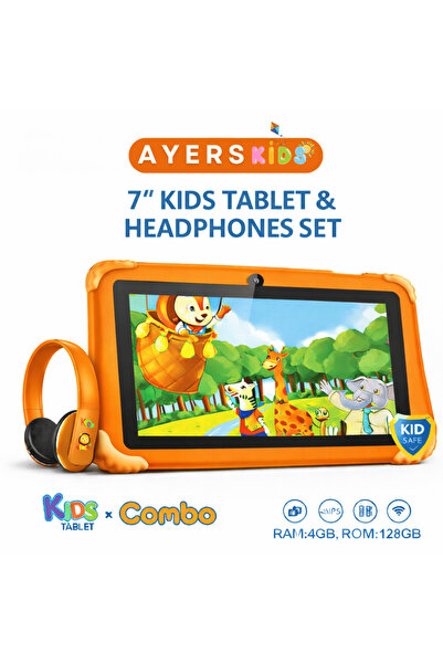 Ayers 7 İnç Çocuk Tableti 4GB RAM 128GB Kılıflı, Ebeveyn Kontrollü, Eğitici O...
