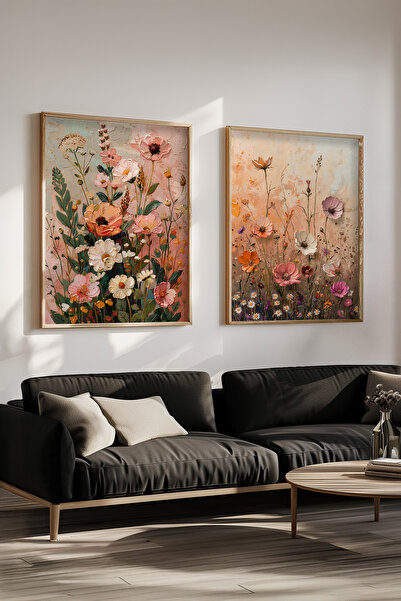 STARYUNA Wooden Framed Wild Flowers Themed Double Painting Set Yuna531