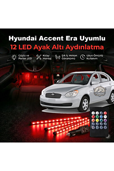 STS Oto Aksesuar Hyundai Accent Era Uyumlu RGB Ayak Altı LED 12 Led Kumandalı...