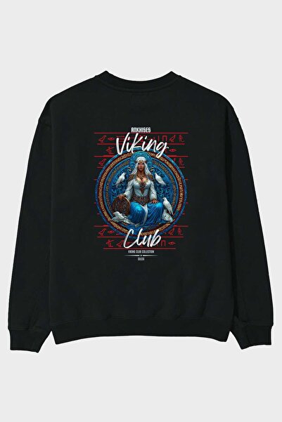 Ankhises Hanorac oversize negru cu imprimeu pe spate Frigg, pentru bărbați și...