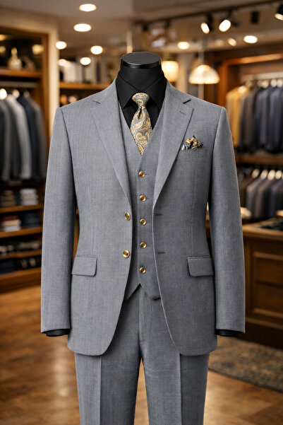 ilayda emir بدلة رمادية فاخرة - سترة رجالية بقصة ضيقة، بليزر، ياقة على شكل ذي...