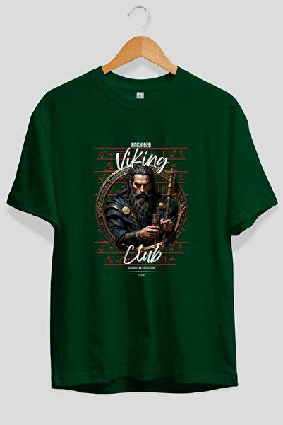 Ankhises Tricou Viking Mythology 20 cu imprimeu frontal verde supradimensiona...