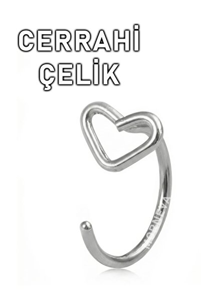 MORNEVA Cerrahi Çelik Ucu Kalpli Halka Hızma Burun Piercingi (1 Adet)