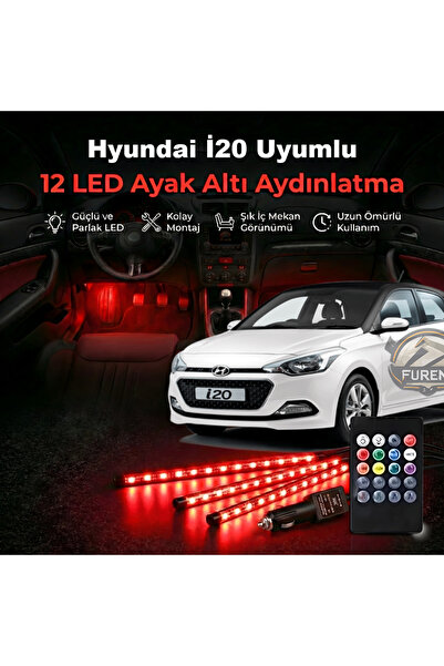 STS Oto Aksesuar Hyundai İ20 Uyumlu RGB Ayak Altı LED 12 Led Kumandalı Müzik ...