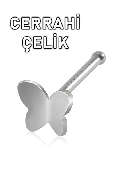 MORNEVA Cerrahi Çelik Kelebek Desenli Düz Hızma Burun Piercingi (1 Adet)