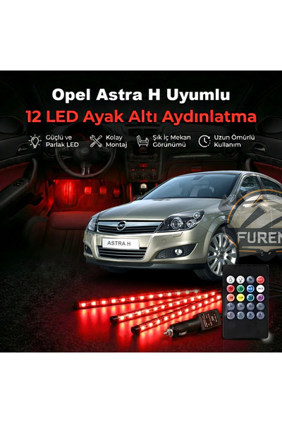 STS Oto Aksesuar Opel Astra H UyumluUyumlu RGB Ayak Altı LED 12 Led Kumandalı...
