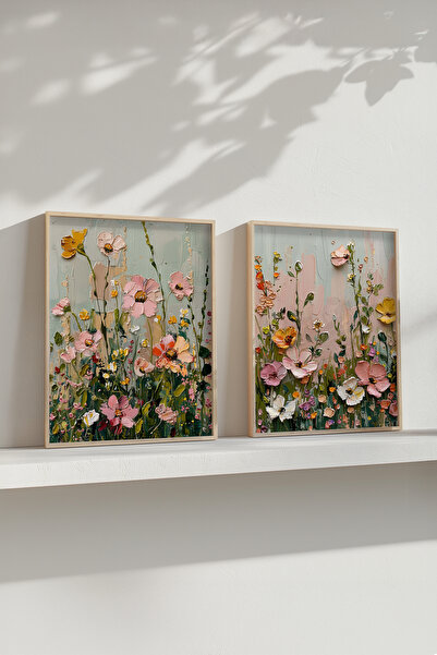 STARYUNA Wooden Framed Pastel Wild Flowers Double Painting Set Yuna532